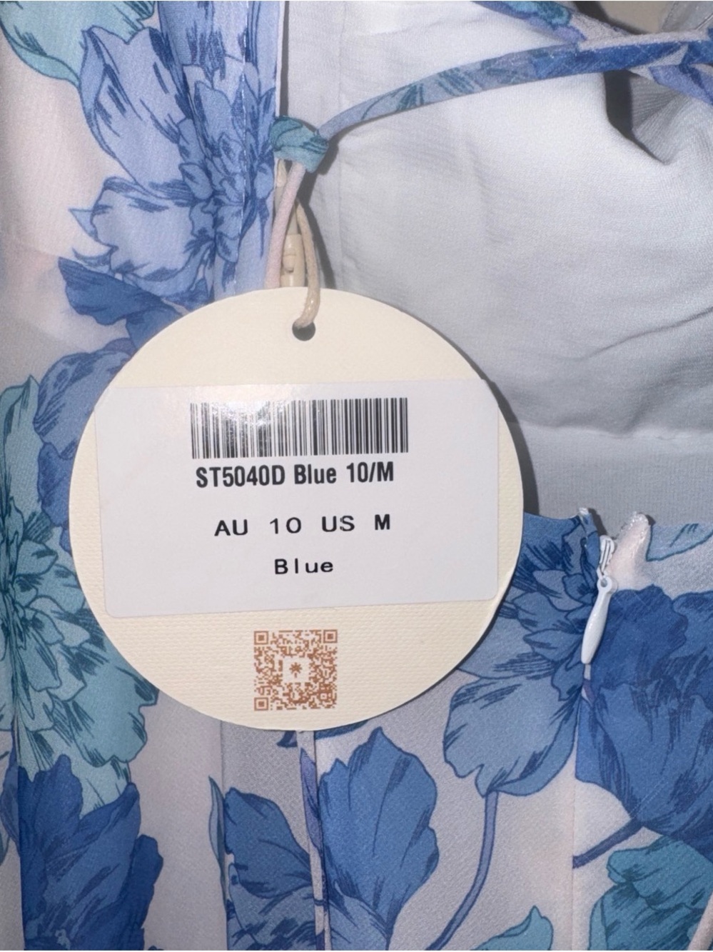Strapless White Maxi Dress with Blue Floral Print - Picture 3 of 4